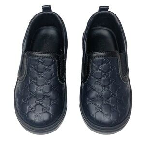Gucci Boys GG Signature Slip On Sneakers Embossed Leather Shoe Blue Black Size 5
